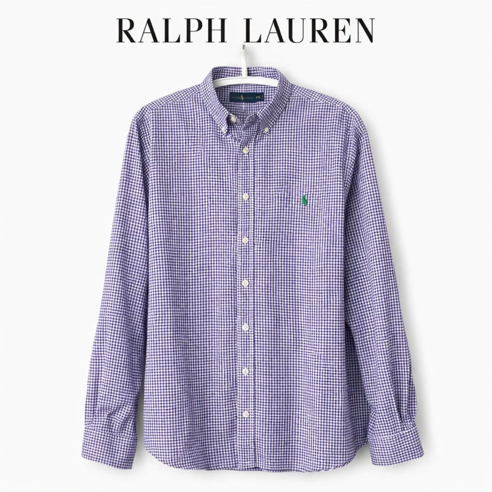 Polo Ralph Lauren Purple Gingham Button‎ Down Shirt Classic Preppy XXL